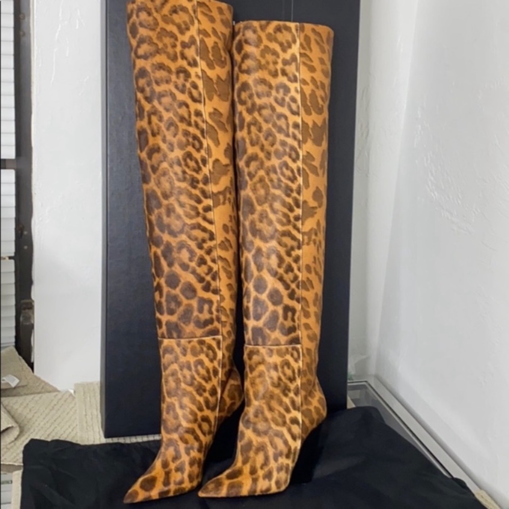 NWT SAINT LAURENT niki Leopard calf hair boots